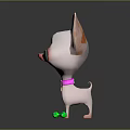Cute Animated Game Character with Big Eyes Pink Ears Bow Collar and Green Dumbbells