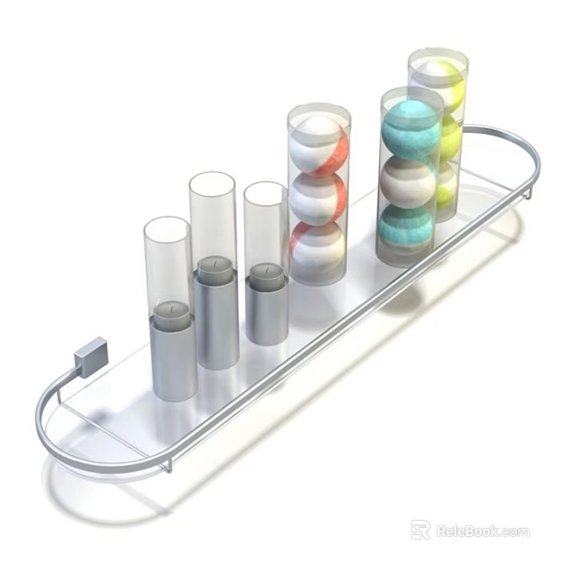 Perfume Cosmetics Display With Transparent Glass Containers And Colorful Layers On Metal Tray 3d model 
