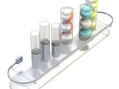 Perfume Cosmetics Display With Transparent Glass Containers And Colorful Layers On Metal Tray 3d model