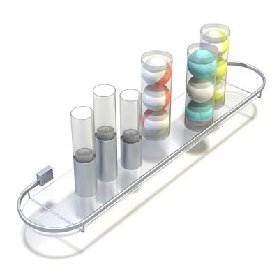 Perfume Cosmetics Display With Transparent Glass Containers And Colorful Layers On Metal Tray 3d model