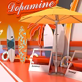 Summer Holiday Scene With Dopamine Theme Palm Trees Surfboards Umbrella And Chairs