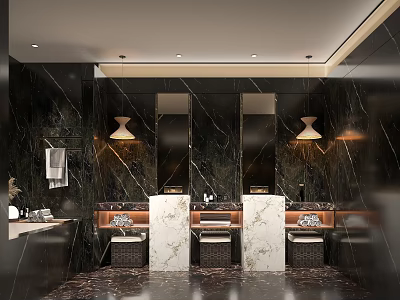 Luxury Bathroom Interior With Double Vanity Marble Countertops And Pendant Lights 3d model