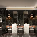 Luxury Bathroom Interior With Double Vanity Marble Countertops And Pendant Lights