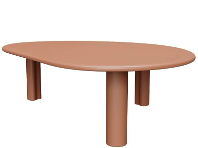Brown Oval Coffee Table With Three Pillar Legs And Smooth Surface 3d model