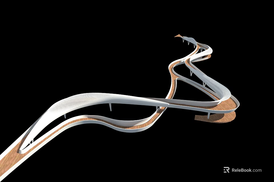 Modern Landscape Bridge With Flowing Curved Structure And Sleek White Wooden Elements 3d model 