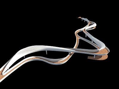 Modern Landscape Bridge With Flowing Curved Structure And Sleek White Wooden Elements 3d model