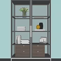 Modern Bookcase with Glass Doors Metal Frame Shelves Books Decor and Built-in Lighting