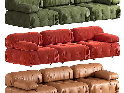 Stylish Three Seater Sofas in Green Red and Brown with Modern Living Room Design 3d model