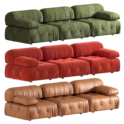Stylish Three Seater Sofas in Green Red and Brown with Modern Living Room Design 3d model
