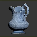 Blue Ceramic Wine Bottle And Glass With Ornate Patterns Displayed On Dark Background