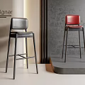 Designer Modern Bar Stools With Black Red Leather Seats And Metal Frames