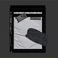 Modern Upholstered Double Bed With Black Headboard White Sheet Gray Pillows And Patterned Blanket 3d model