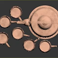 Shiny Copper Tableware Set Including Teapot And Mugs For Dining Use