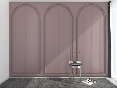 Modern Pink Wardrobe with Arched Doors and Minimalist Sleek Design 3d model