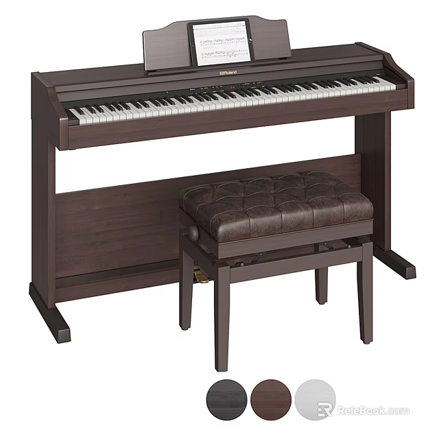 Elegant Digital Piano with Wooden Frame and Leather Padded Stool 3d model 