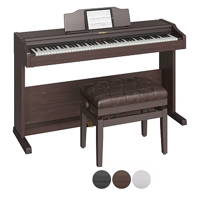 Elegant Digital Piano with Wooden Frame and Leather Padded Stool 3d model