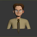 3D Rendered Game Movie Character Male Bust With Brown Hair Glasses Beige Shirt And Tie