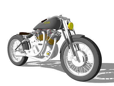 Vintage Classic Motorcycle With Black Body Silver Frame And Yellow Headlight 3d model