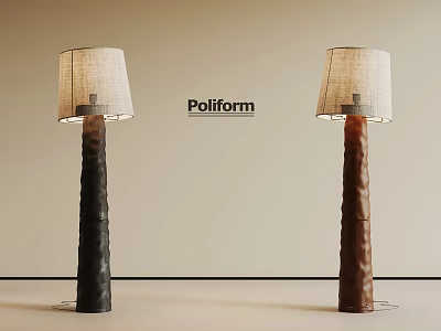 Poliform Two Modern Floor Lamps with Linen Shades and Textured Black Brown Poles 3d model