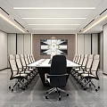Modern Conference Room With Long Table Multiple Chairs Black Main Chair And Background Screen