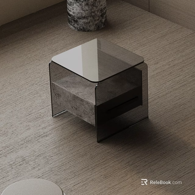 Modern Side Table With Glass Top And Stone Base For Living Room Decor 3d model 