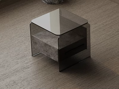 Modern Side Table With Glass Top And Stone Base For Living Room Decor 3d model