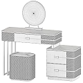 Elegant Vanity Table With Marble Top Gold Metal Frame Round Mirror Drawers And Upholstered Stool