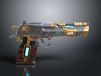 Futuristic Sci-Fi Pistol With Metallic Finish Gold Blue Accents And Glowing Elements 3d model
