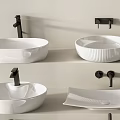 Various Modern White Washbasin Designs With Different Shapes And Black Faucets