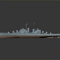 Detailed Gray Warship Model With Deck Turrets Mast And Red Bottom
