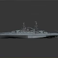 Large Military Warship 3D Model With Detailed Deck Towers And Weaponry