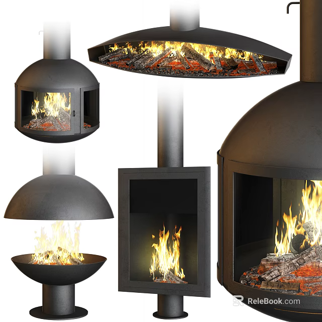 Modern Fireplace Designs With Wood Burning Real Flames And Various Shapes 3d model 