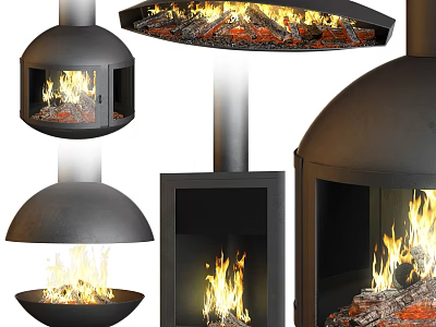 Modern Fireplace Designs With Wood Burning Real Flames And Various Shapes 3d model