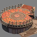 Circular Platform With Red Stone Surface Railing Steps And Stone Path 3d model