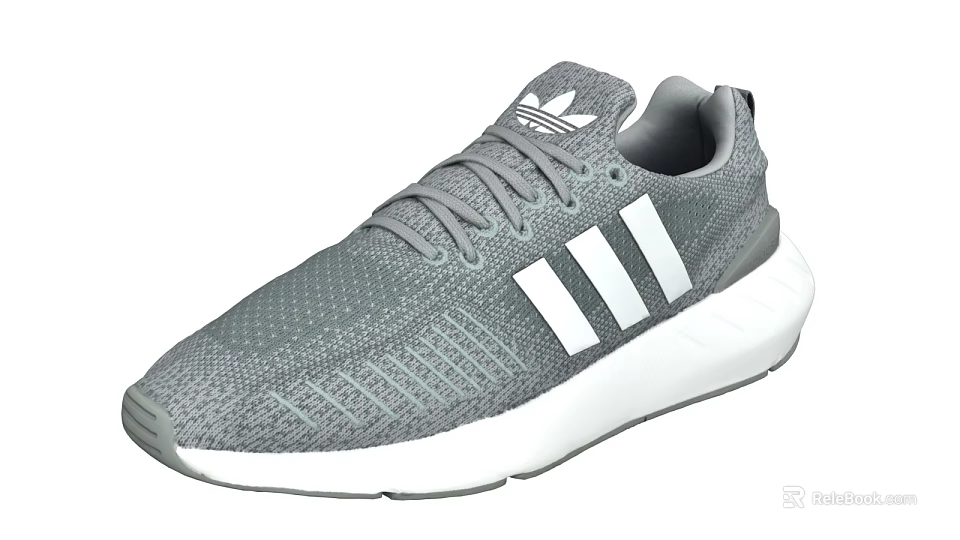 Lightweight Gray Sports Sneakers With Knit Upper White Stripes And Comfortable Design 3d model 