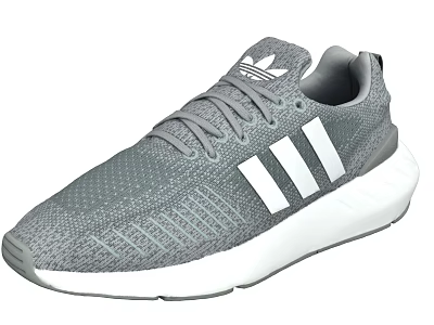 Lightweight Gray Sports Sneakers With Knit Upper White Stripes And Comfortable Design 3d model
