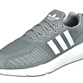 Lightweight Gray Sports Sneakers With Knit Upper White Stripes And Comfortable Design