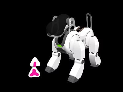 Intelligent Robot Dog With White Black Body Green Accent And Interactive Control Icon 3d model