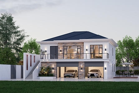 two-story small villa 3d model