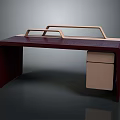 Modern Wooden Desk With Dark Red Tabletop Light Wood Frame And Drawer