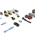 Various Types of Utility Vehicles Including Cargo Trucks Transport Trailers and Excavators