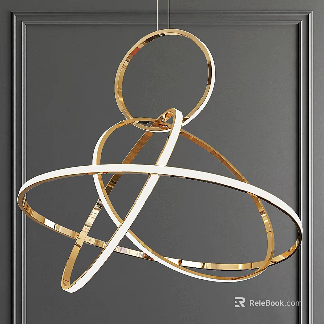 Modern Golden Chandelier With Interlocking Circular Metal Rings Design And Style 3d model 