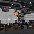 Industrial Style Internet Cafe With Modern Gaming Computers And Comfortable Seating 3d model
