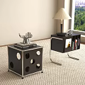 Modern Black Side Table Design With Circular Cutouts Open Shelf And Books 3d model