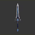 Fantasy Ornate Reflective Sword With Blue Purple Blade And Crystal Gemstone Hilt