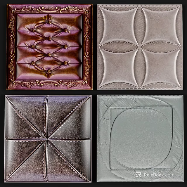 Modern Elegant Upholstered Wall Panels Design With Leather Tufted Patterns And Geometric Shapes 3d model 