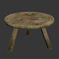 Rustic Wooden Stool With Round Top Three Legs And Natural Texture 3d model