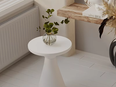 White Round Side Table With Vase And Green Plants In Modern Interior 3d model