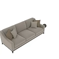 Modern Beige Three Seater Sofa with Brown Cushions Check Texture and Dark Legs