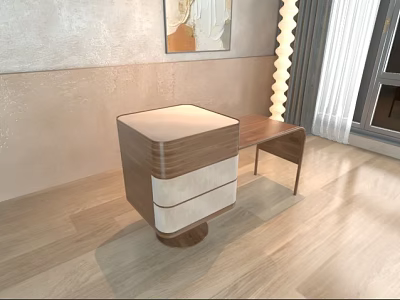 Modern Wooden Dressing Table Interior With Drawers And Floor Lamp Near Window Wall Art 3d model